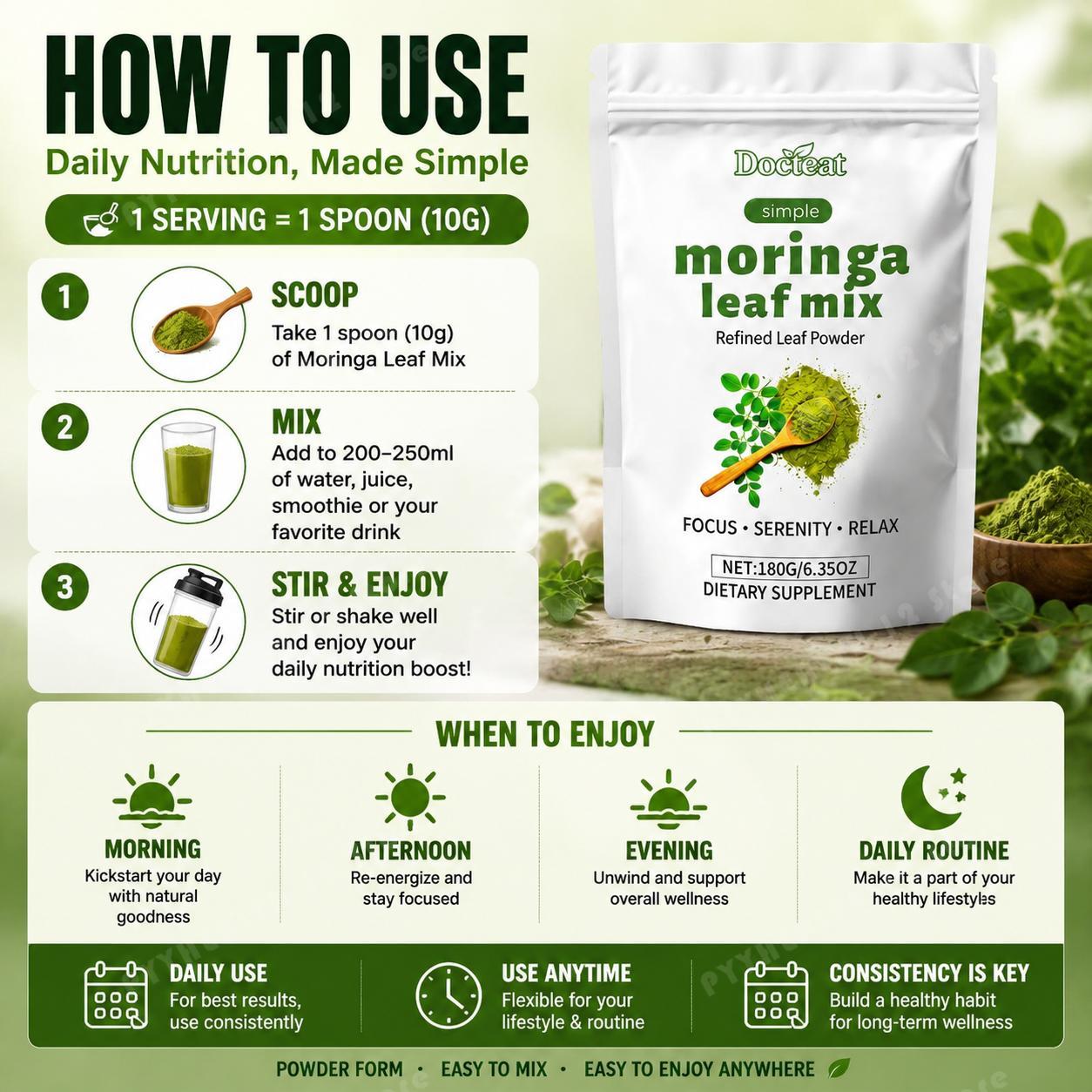 Docteat Mezcla de Hojas de Mor - Moringa Leaf Powder reseña y precio